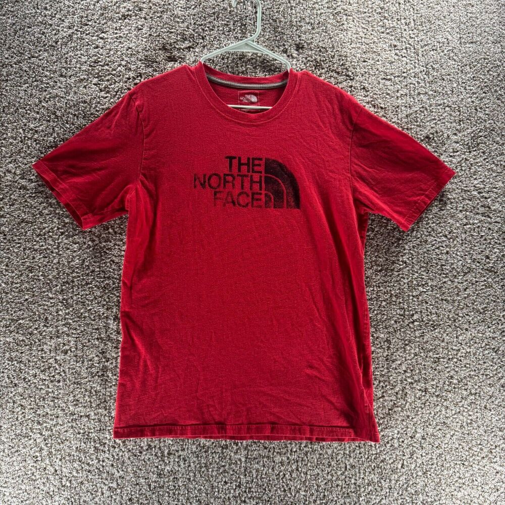 The North Face Shirt Men Medium Red Crew Neck Standard Outdoors Hiking Cotton